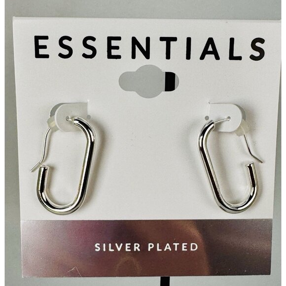 Essentials Silver Wire Hook Rectangular Oval Hoop Earrings $40 MSRP - Picture 6 of 7